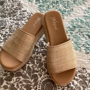 Xappeal Tan Wedges with Textured Strap